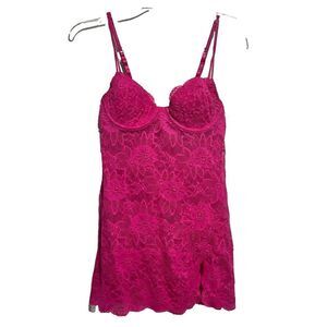 Victoria's Secret Women Lingerie Barbie Babydoll Pink 34C Floral Sheer Lace Y2K